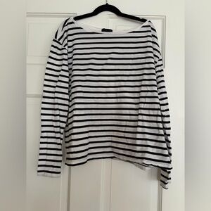ATM Striped Long-Sleeve Boatneck Top - Black/White